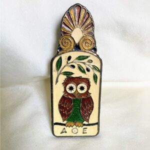 Greek 1950's Souvenir Enamel Brass Paper Clip Owl Sailing Ship Vintage AOE 4.5”